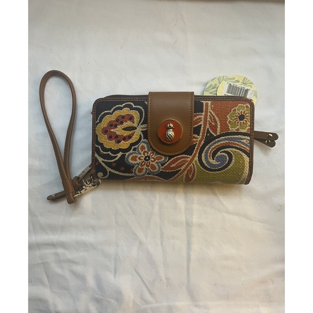 Spartina Daufuskie Island Lime Floral Linen Leather Zip Around Wallet - Read